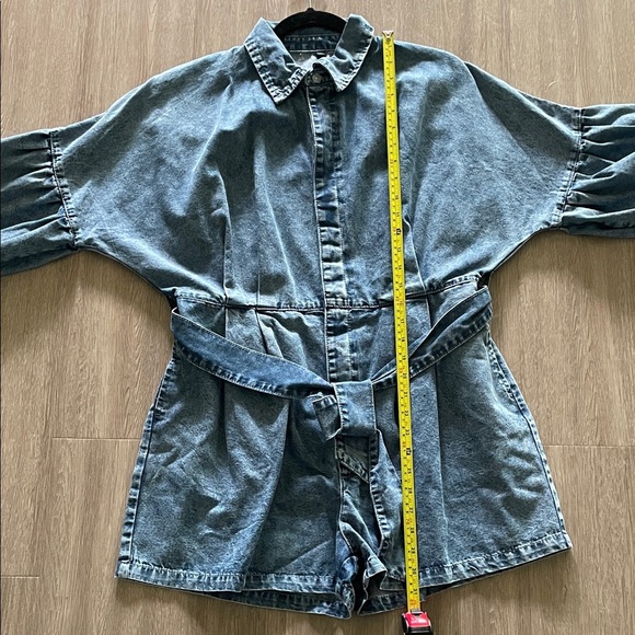 Women Denim Button-Up Ballon Sleeve Romper w/ Belt XL Causal Cotton Contemporary - Picture 12 of 15